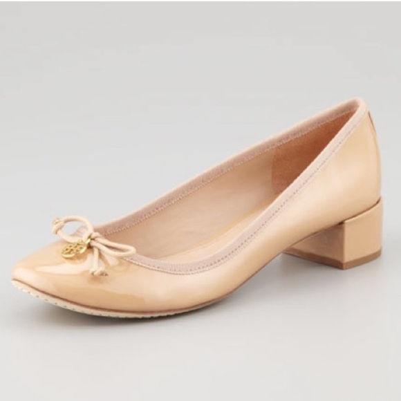 TORY BURCH Chelsea Charm Patent Leather Pump Block Heel Nude Size 10.5 NEW! - Picture 2 of 16